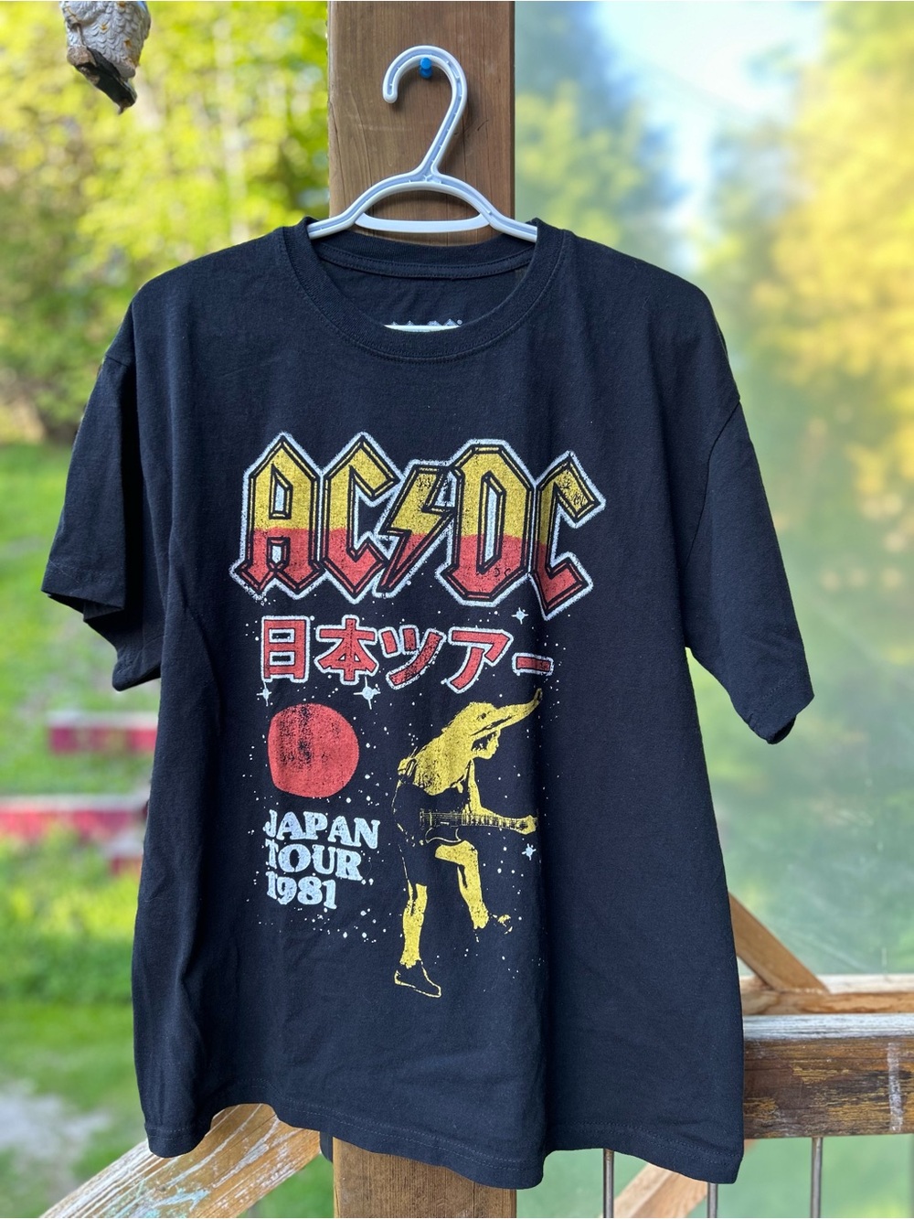 AC/DC Black Tee with Yellow and Red Tour Graphic• Large